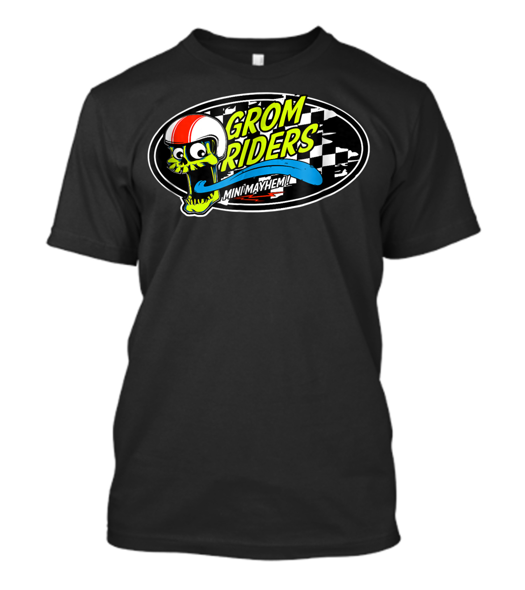 Grom Riders Mini Mayhem Helmet Skull Checkered Racing T-Shirt