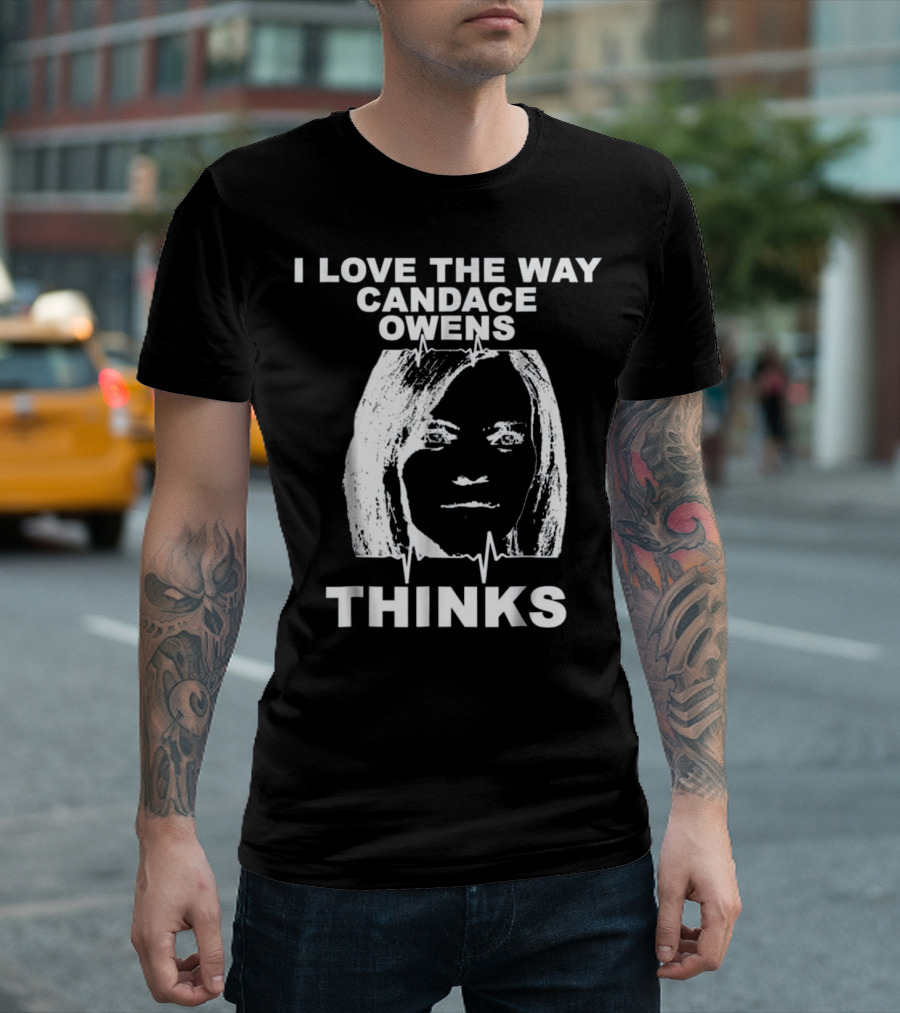 I Love The Way Candace Owens Thinks Black and White Portrait with Heartbeat Line T-Shirt