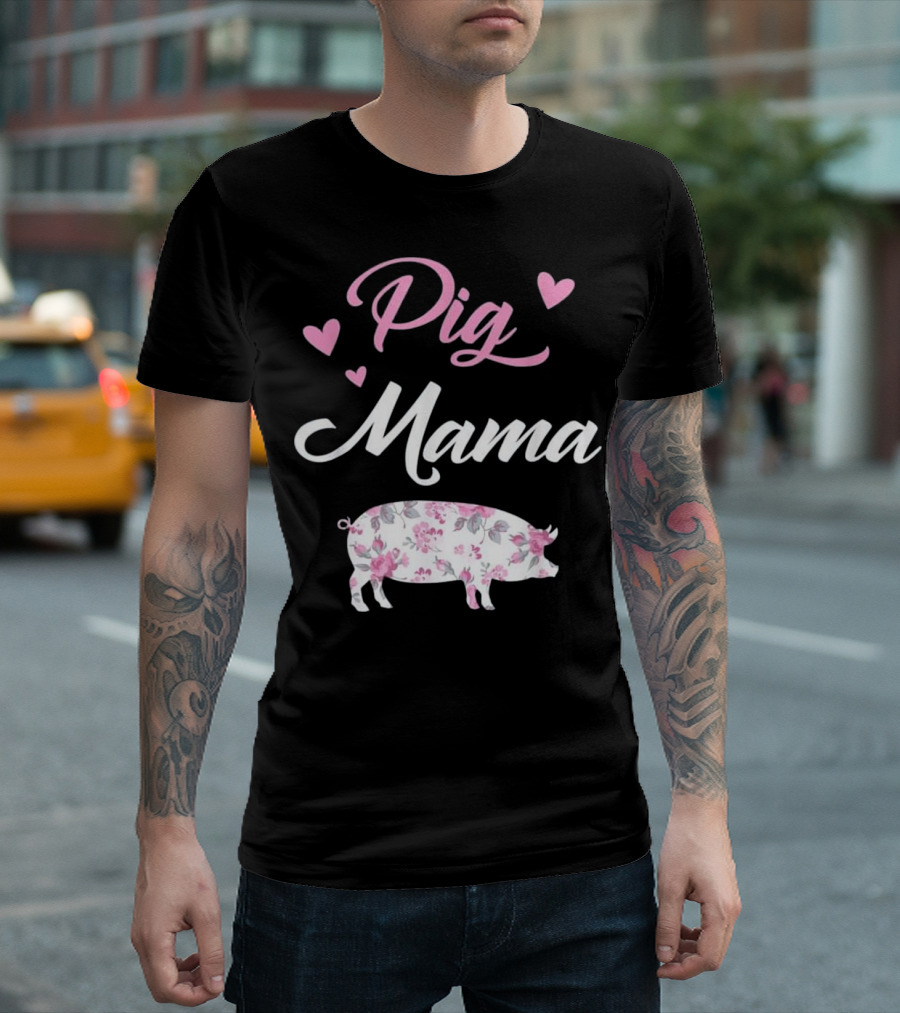 Pig Mama Pig Floral Heart T-Shirt