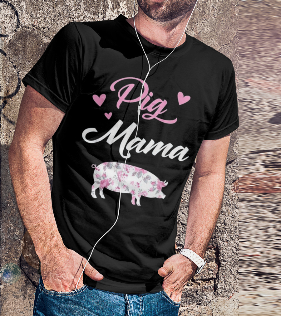 Pig Mama Pig Floral Heart T-Shirt