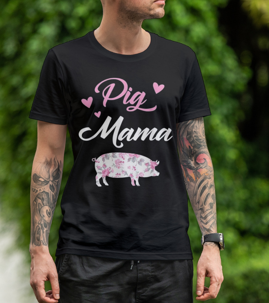 Pig Mama Pig Floral Heart T-Shirt