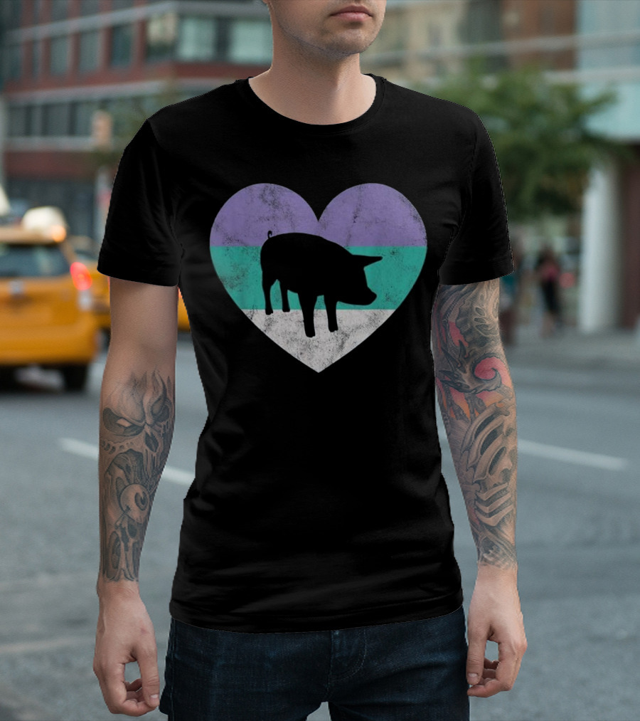 Pig Piglet and Girls Pig Silhouette Heart Flag T-Shirt