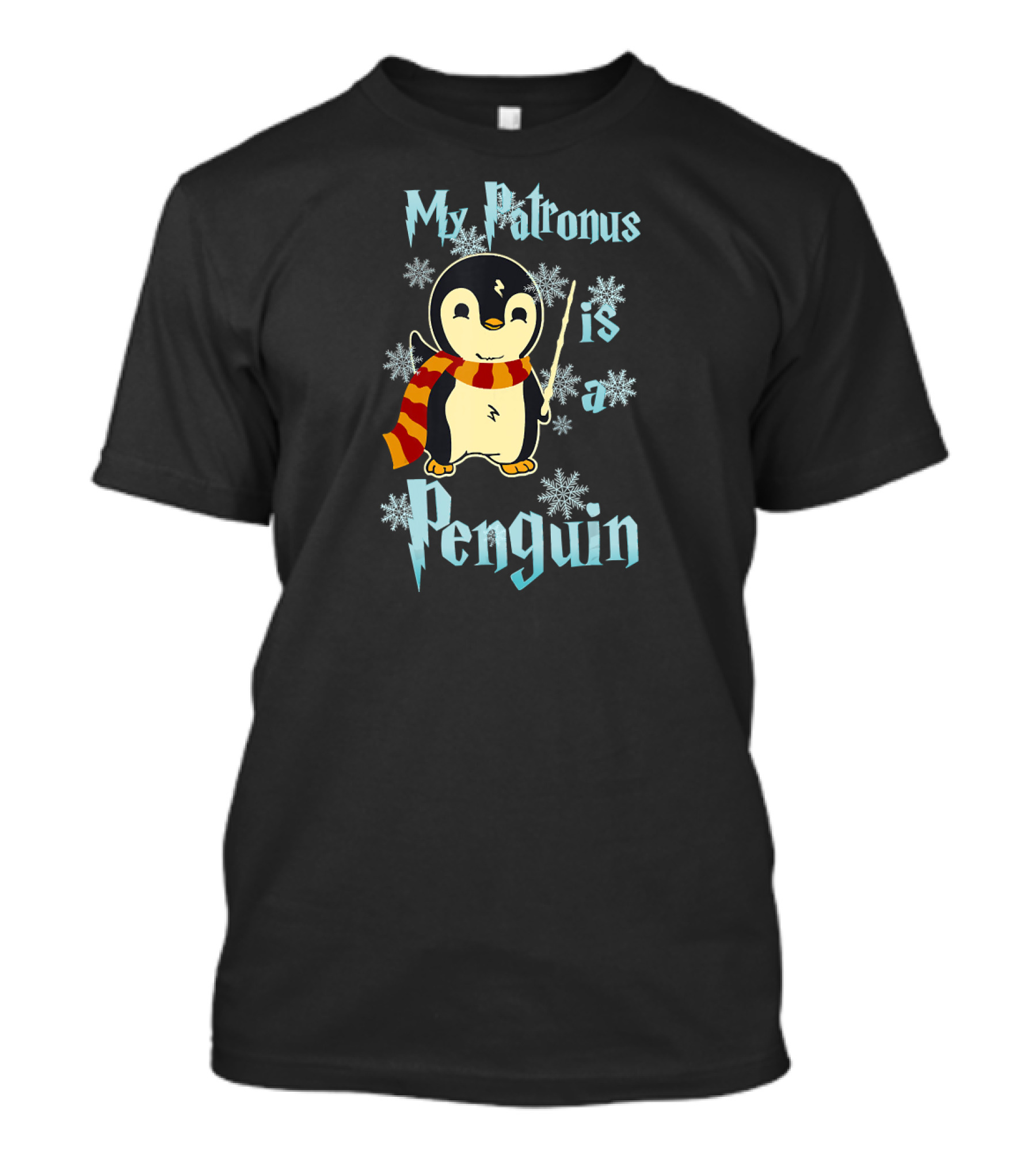 My Patronus Is A Penguin Magic Penguin With Wand And Scarf Snowflakes T-Shirt
