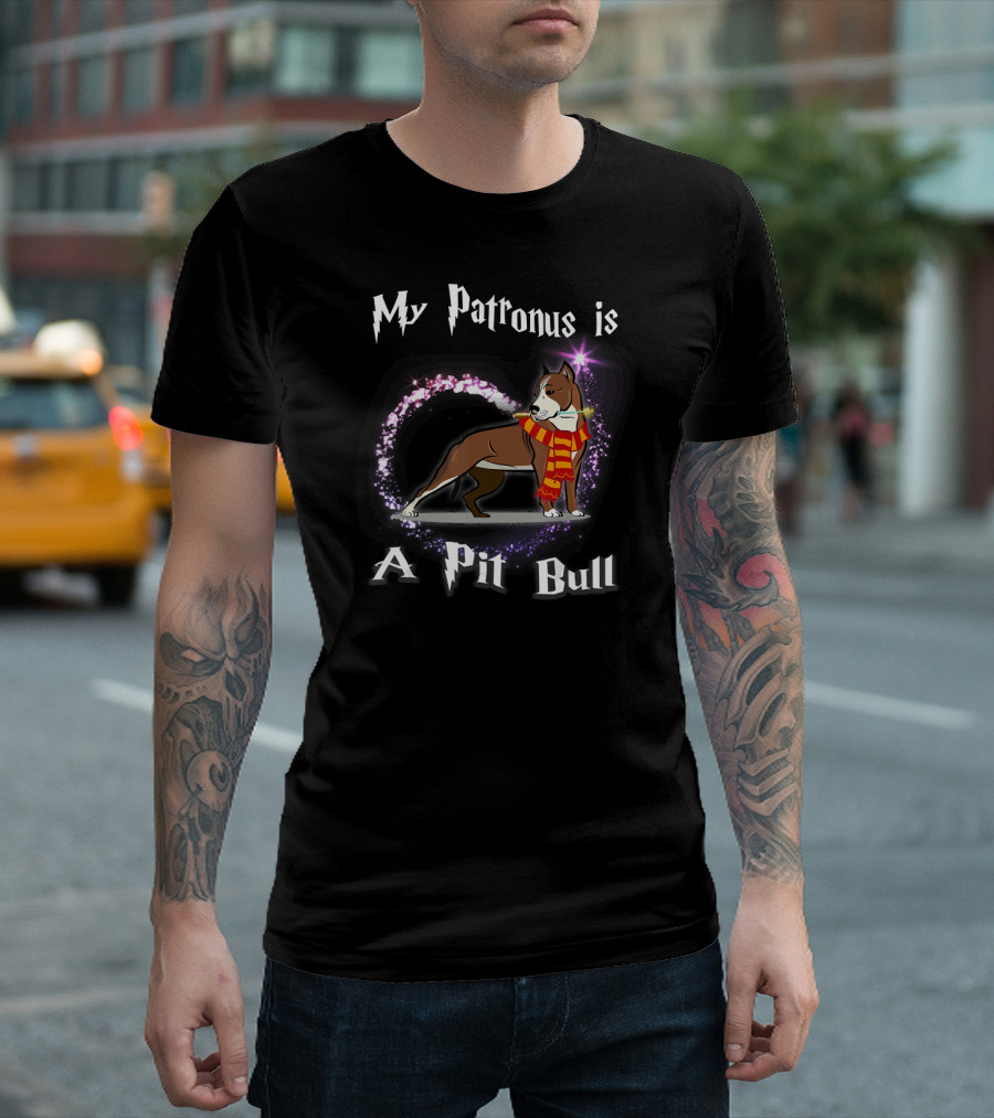 My Patronus Is a Pit Bull with Magic Wand and Scarf for Dog Lovers T-Shirt