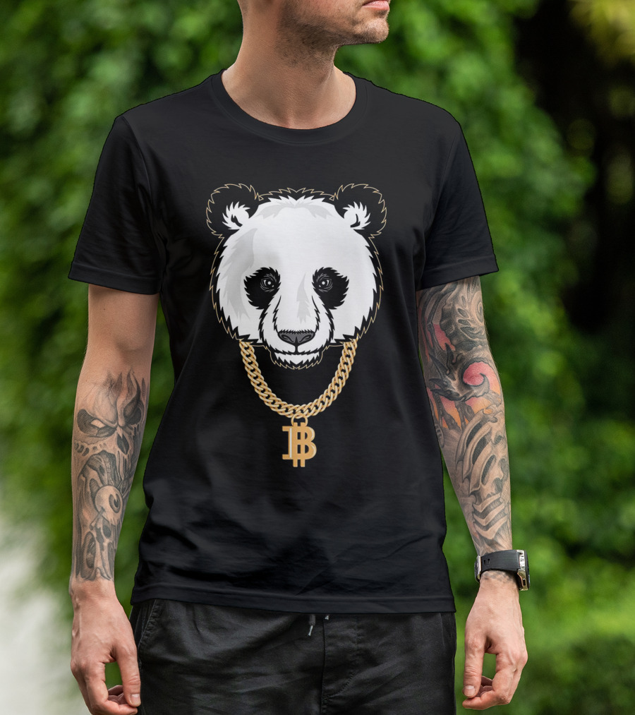 Gangster Panda With Bitcoin Necklace Cryptocurrency Humor T-Shirt