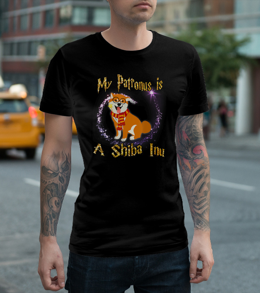 My Patronus Is a Shiba Inu Magic Dog with Glasses and Scarf T-Shirt