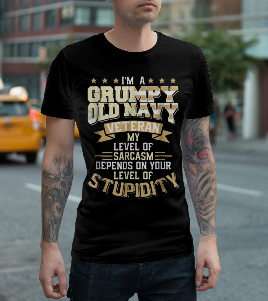 I'm A Grumpy Old Navy Veteran My Level of Sarcasm Depends on Your Level of Stupidity T-Shirt