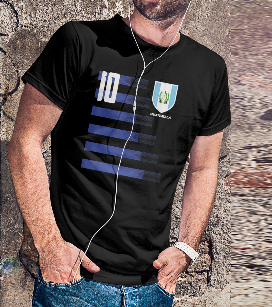 Guatemala Guatemalteco Futbol Soccer Number 10 Shield Blue Stripes T-Shirt