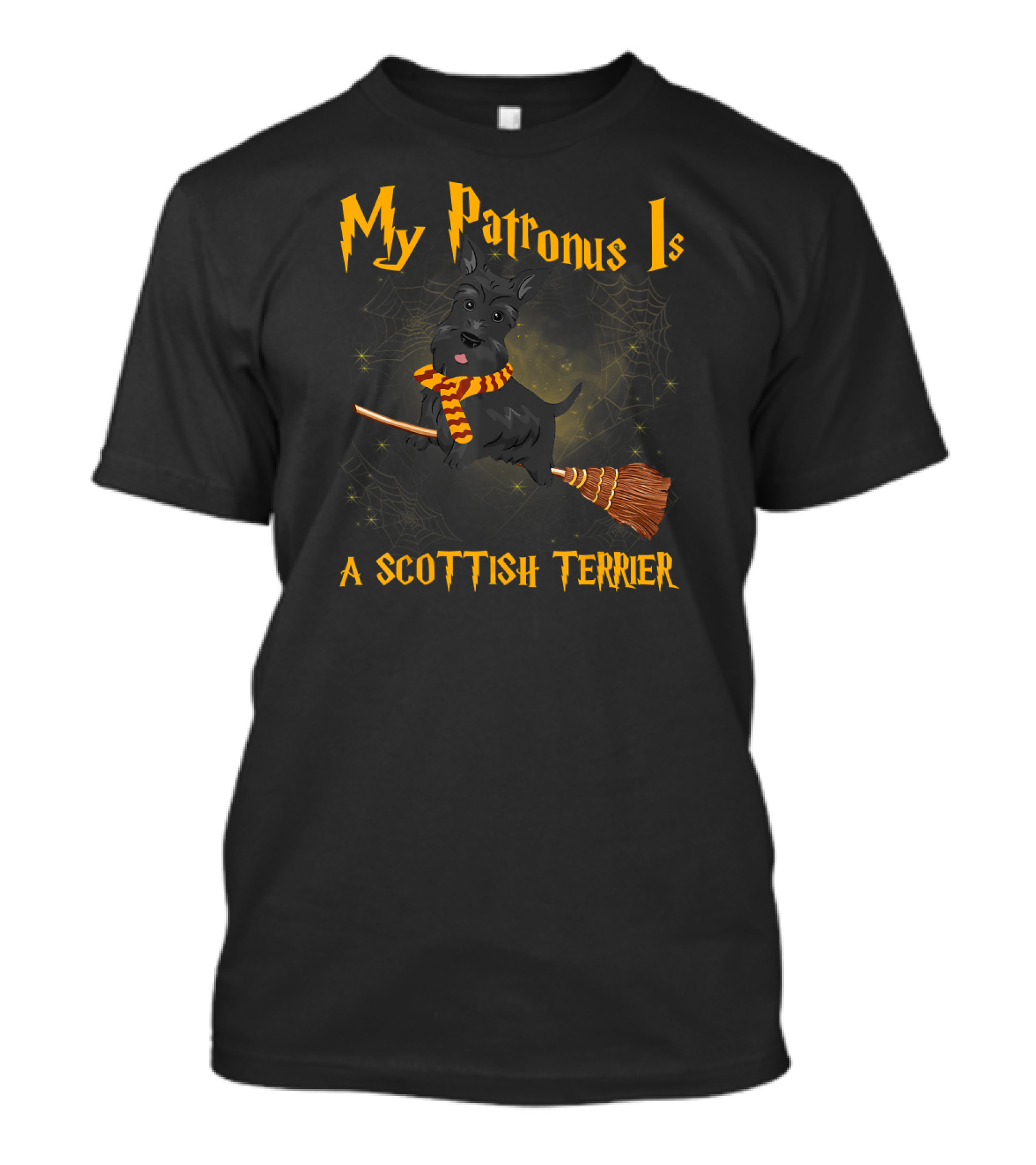 My Patronus Is A Scottish Terrier Broomstick Scarf Spider Webs T-Shirt