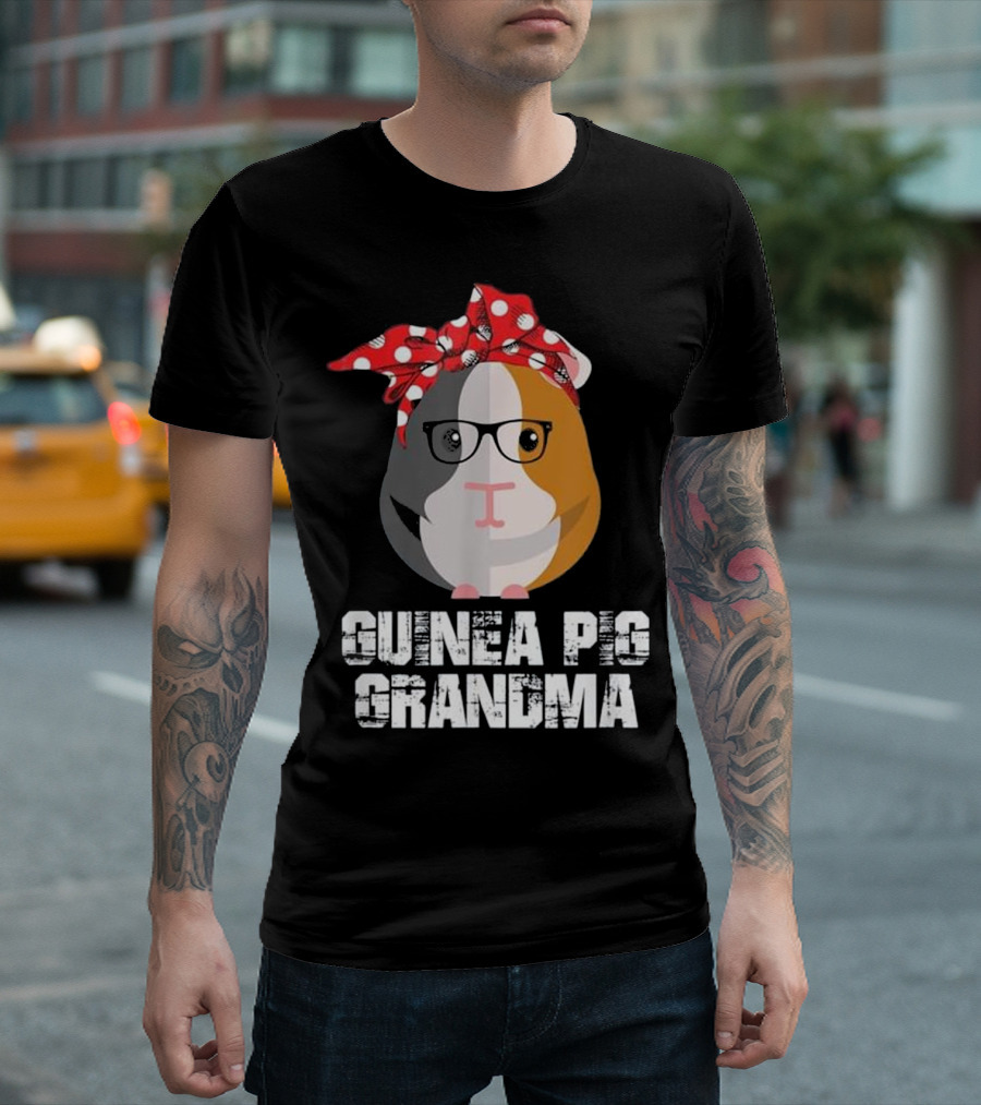 Guinea Pig Grandma Birthday Nana Mothers Red Polka Dot Bow Glasses T-Shirt