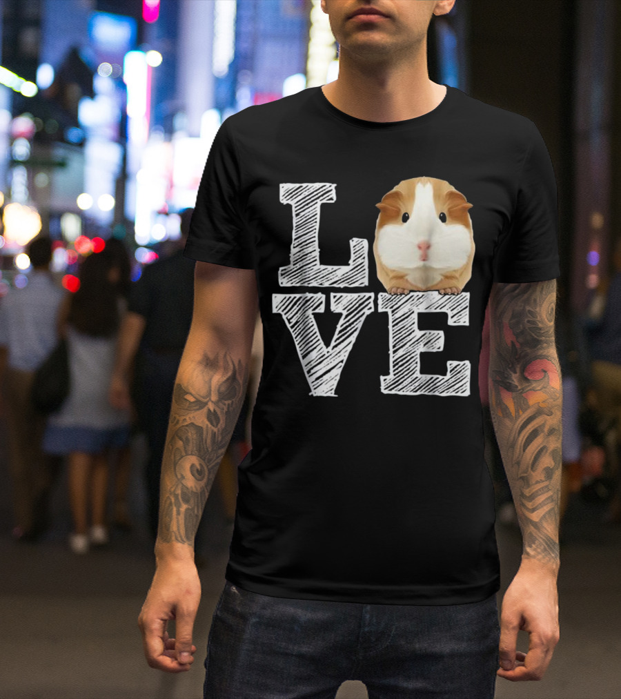 Guinea Pig Love Costume Clo Illustration With Textured 'LOVE' T-Shirt