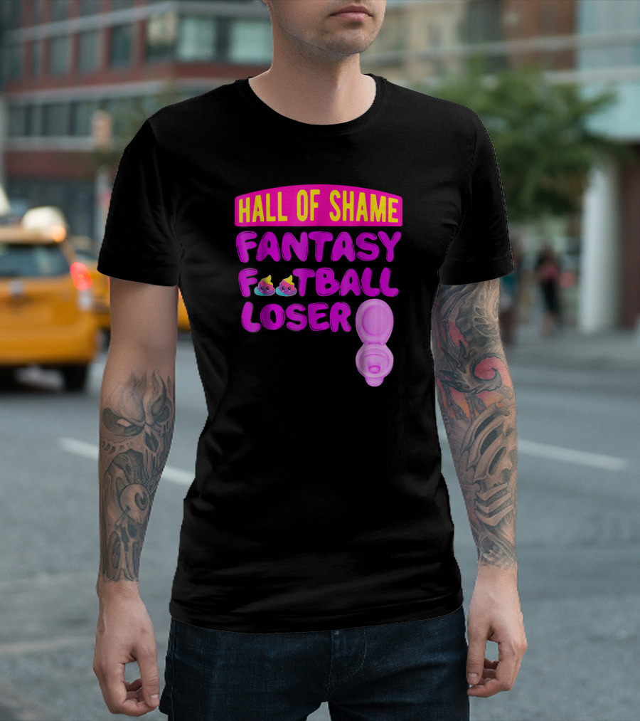 Hall of Shame Fantasy Football Loser Pink Toilet Emojis T-Shirt