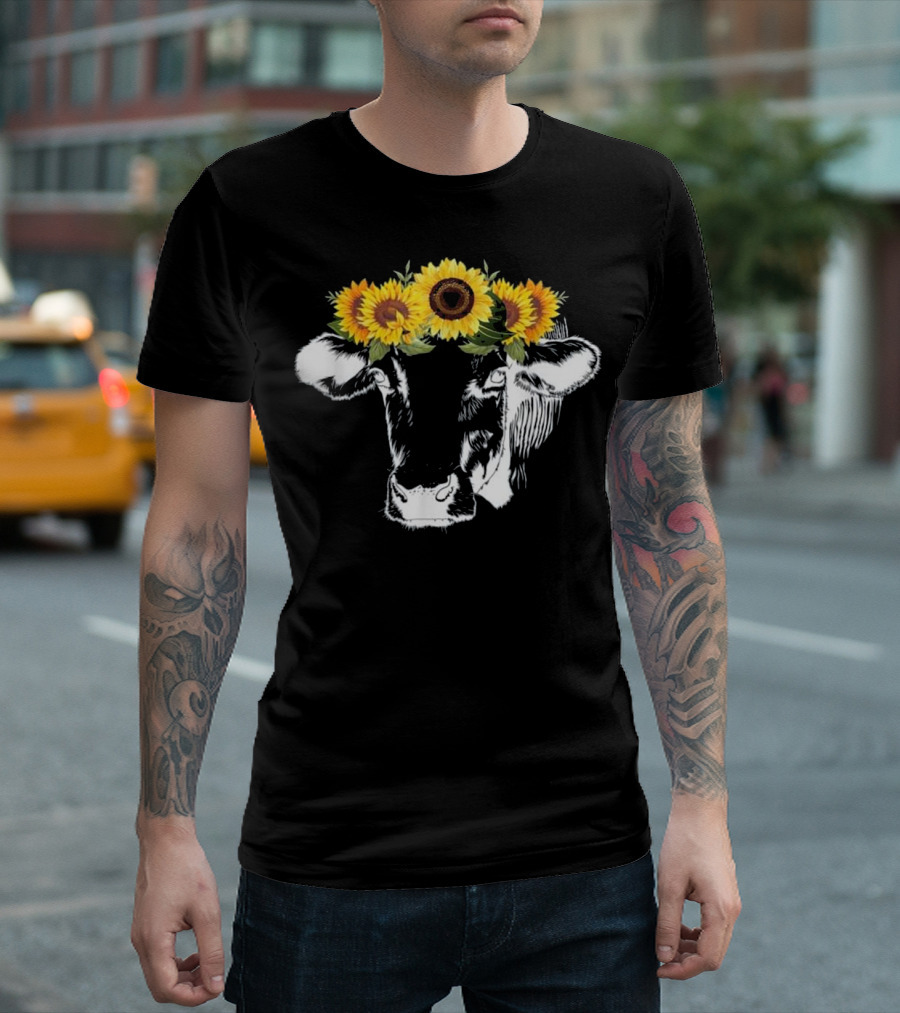 Cow Sunflower Floral Crown Cow Lover T-Shirt