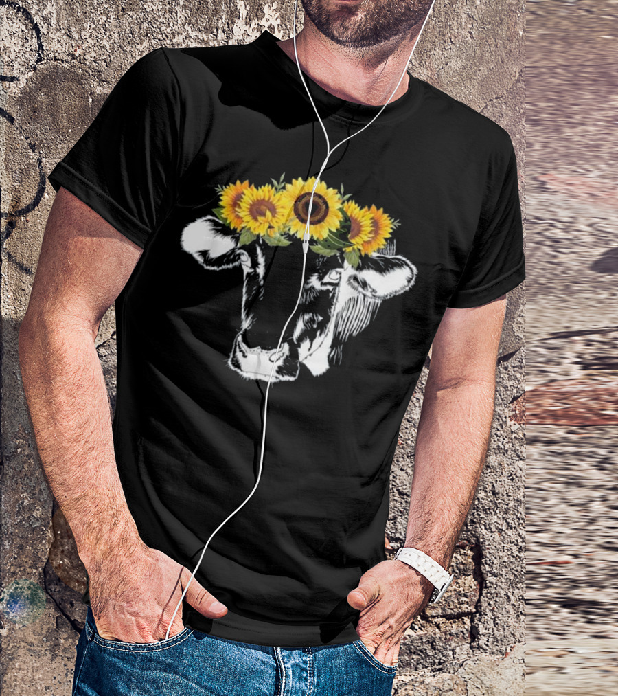 Cow Sunflower Floral Crown Cow Lover T-Shirt