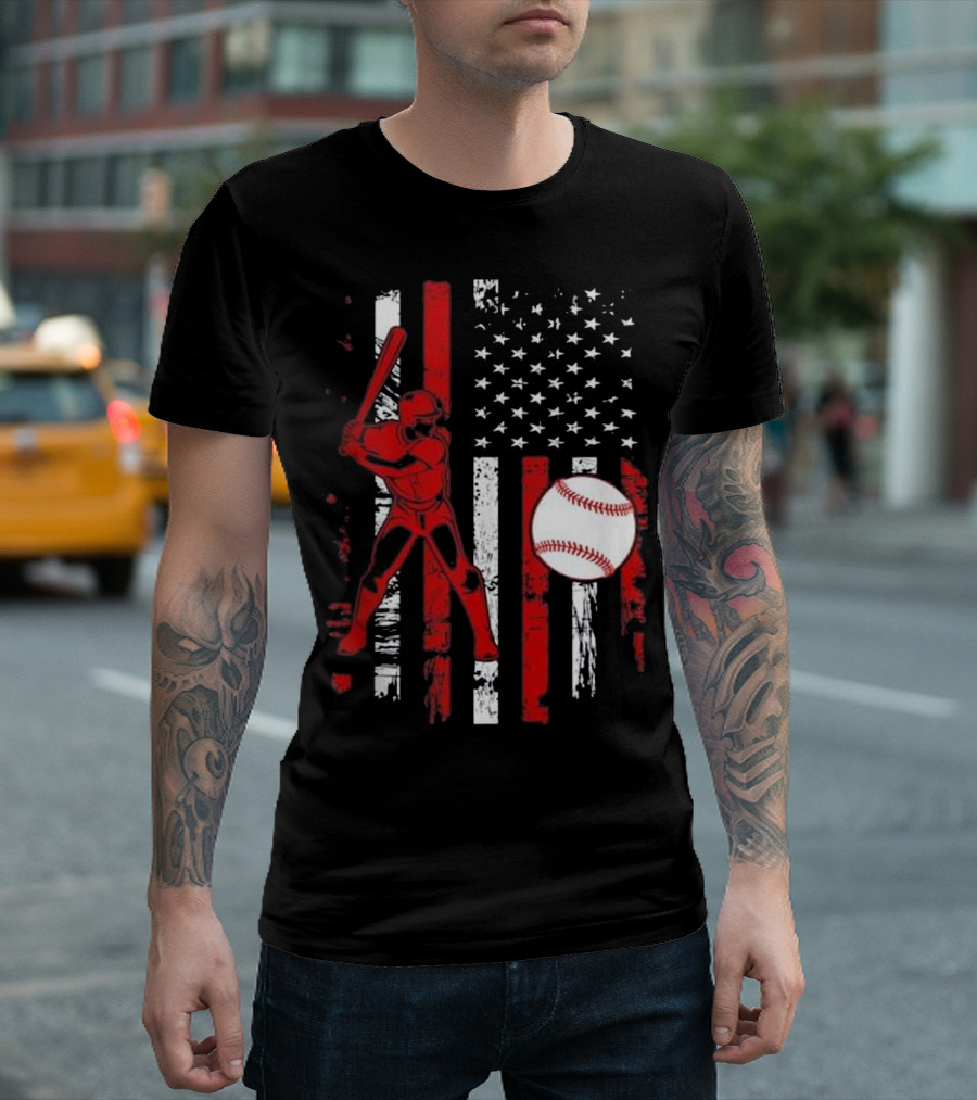 American Flag Baseball Batter Patriotic Sport T-Shirt