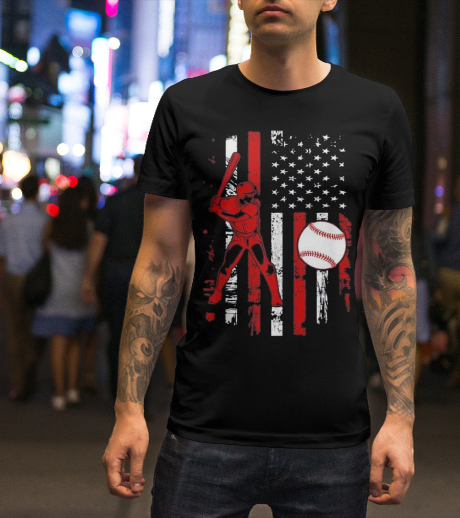 American Flag Baseball Batter Patriotic Sport T-Shirt