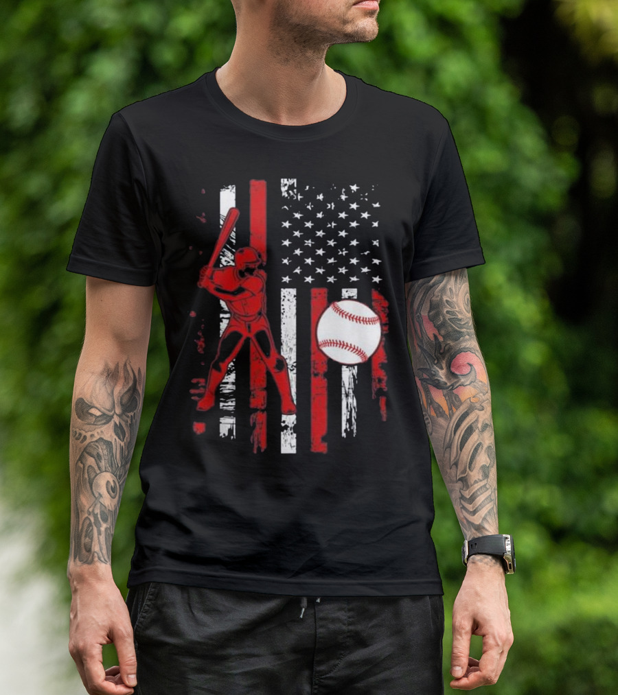 American Flag Baseball Batter Patriotic Sport T-Shirt