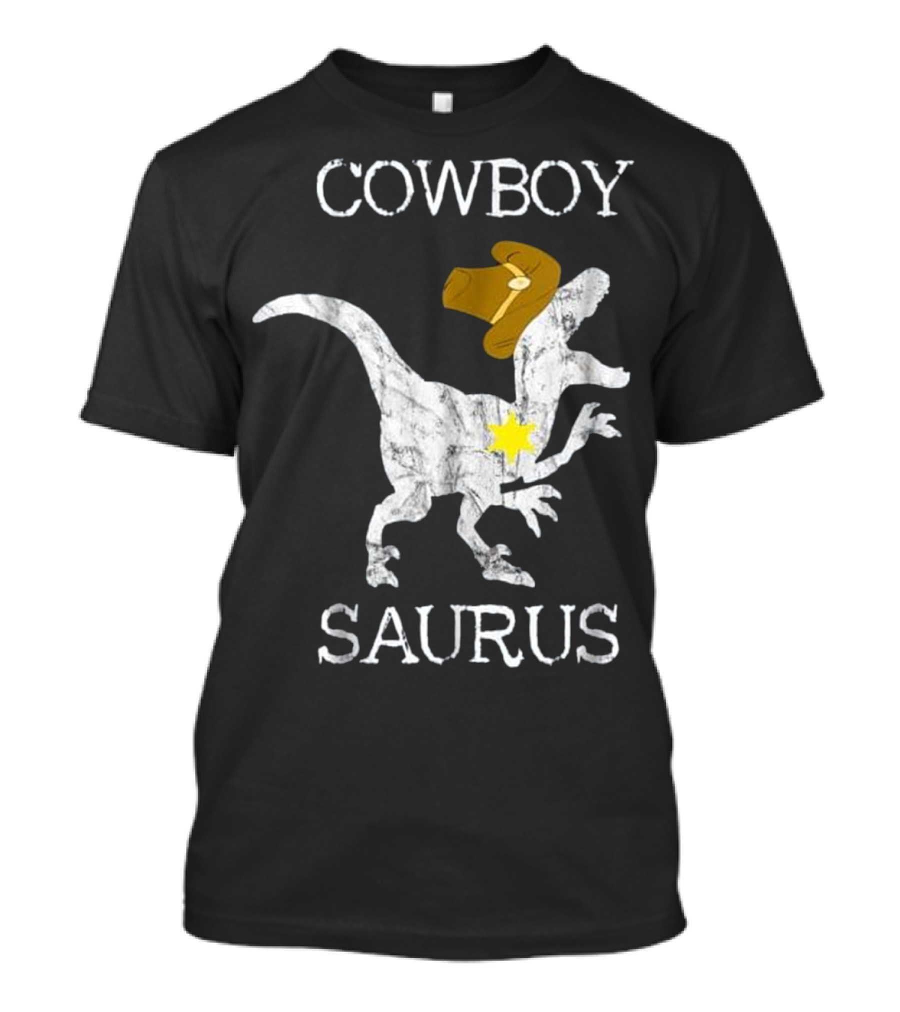 Cowboy Saurus Wild West Sheriff Rancher Tre Dinosaur Hat Badge T-Shirt