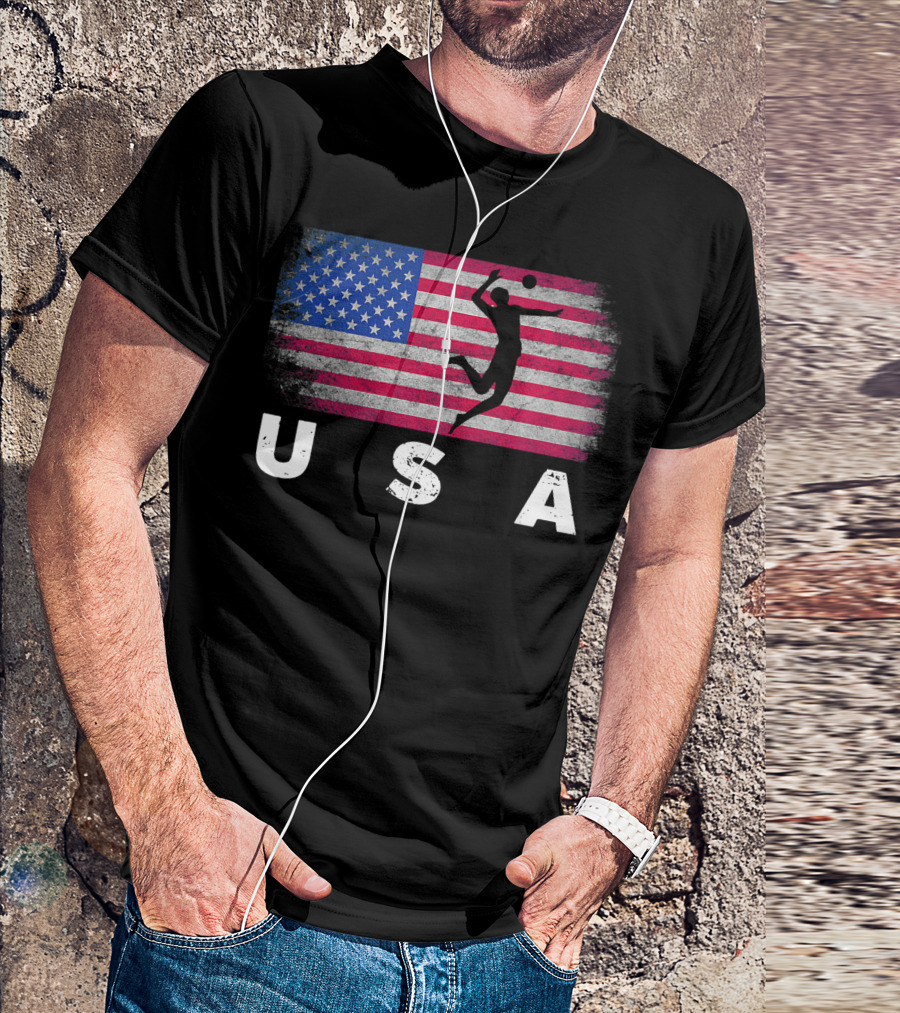 American Flag USA Beach Volleyball Player Team T-Shirt