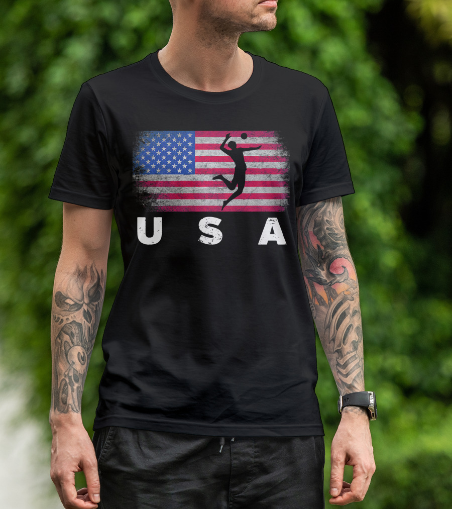 American Flag USA Beach Volleyball Player Team T-Shirt