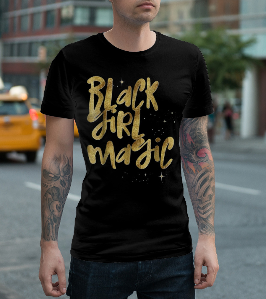Black Girl Magic Stars Gold African Text T-Shirt