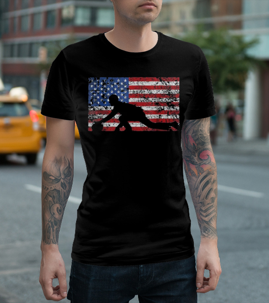 American Flag Curling USA Gift T-Shirt