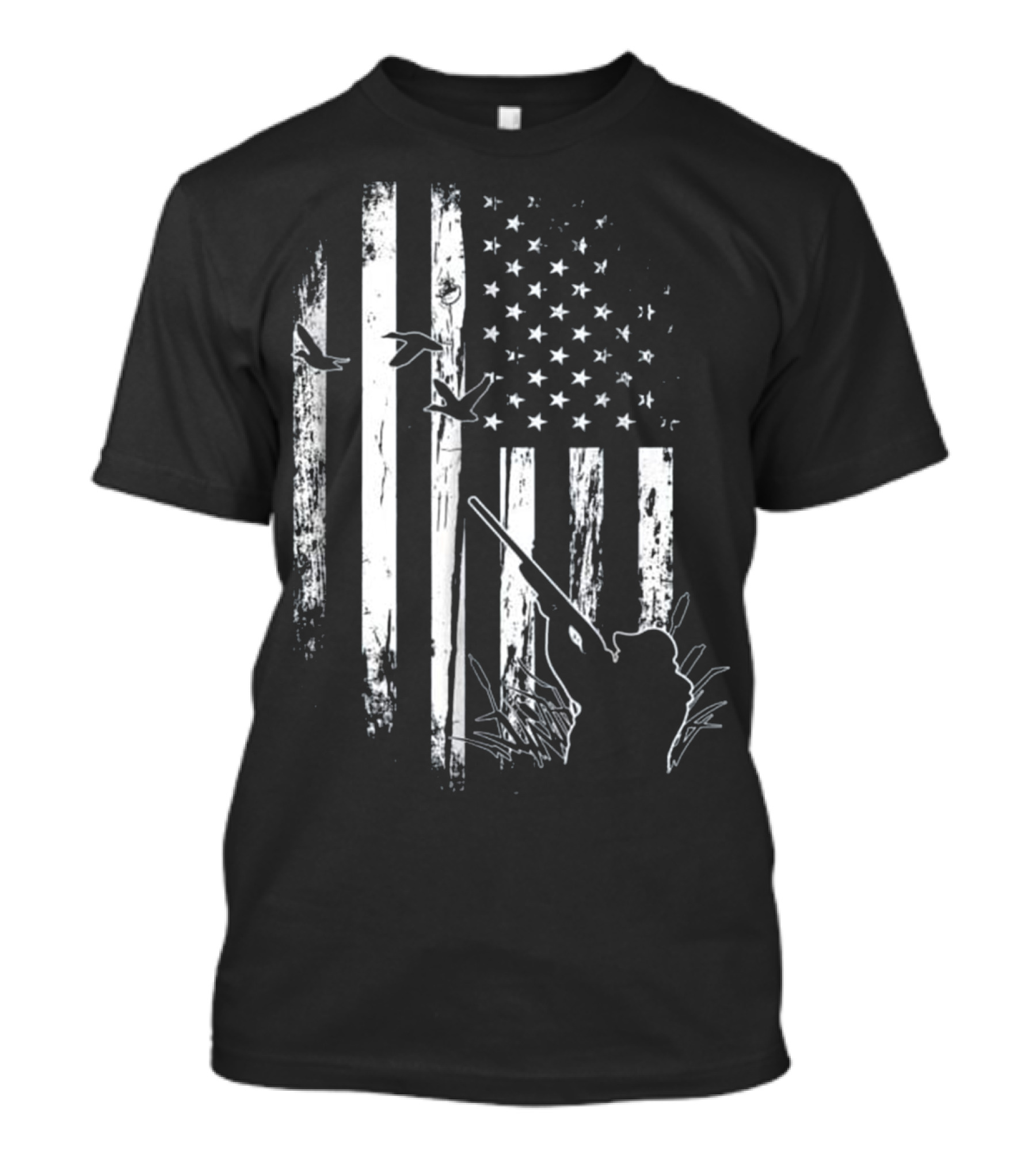 Mens Duck Hunting American Flag USA Hunters Silhouette Birds Stars Stripes T-Shirt