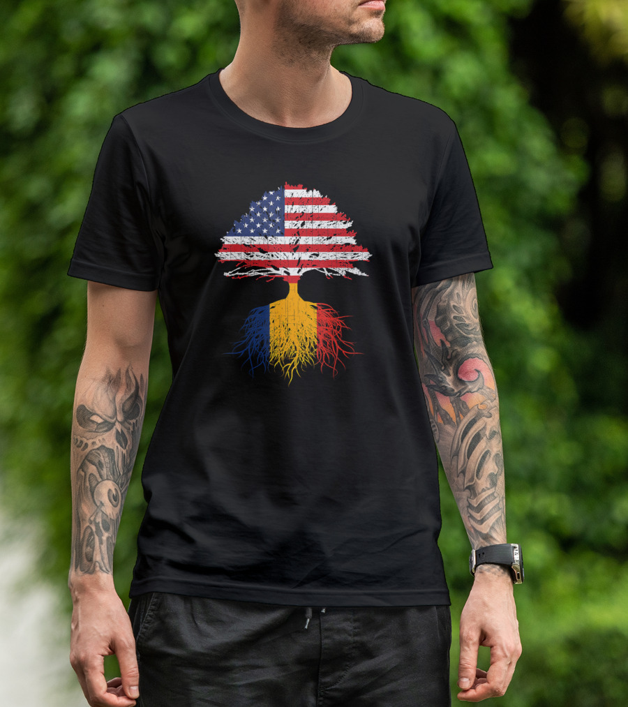 Romanian Roots American Grown Romania Flag Tree T-Shirt