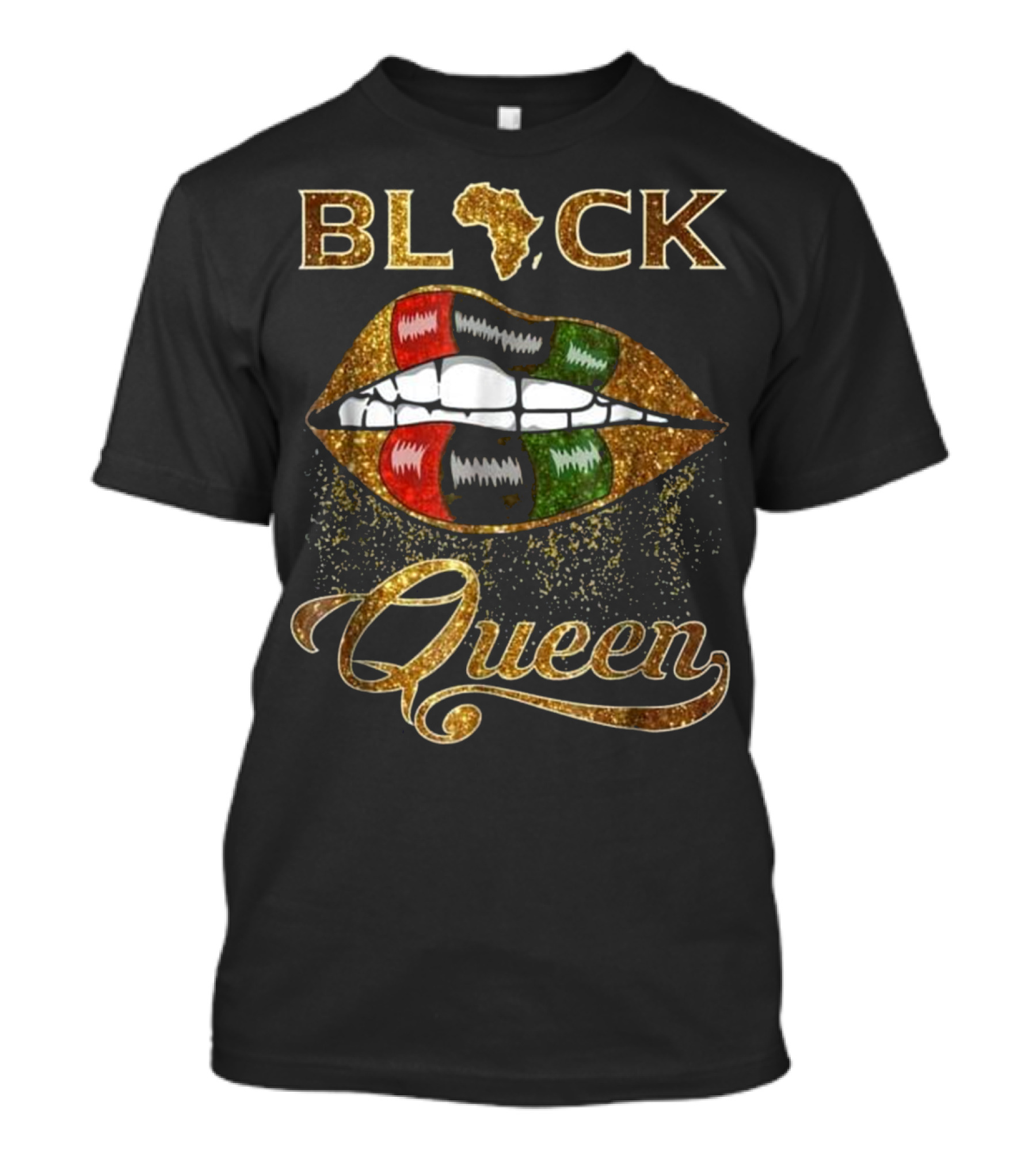 Black Queen Lips Gold Red Green Africa Map T-Shirt