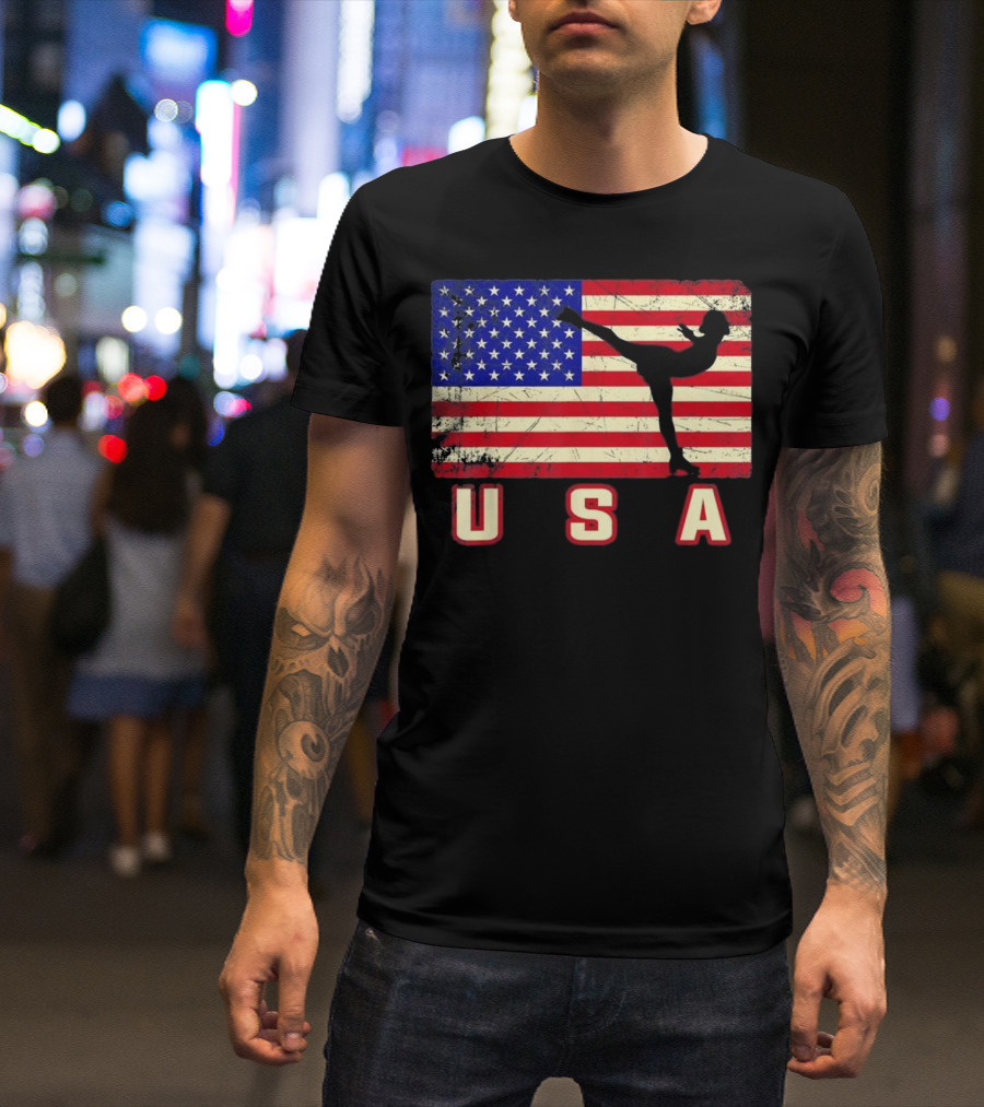 USA American Flag Figure Skating T-Shirt