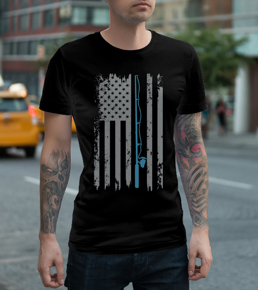 American Flag Fishing Rod T-Shirt