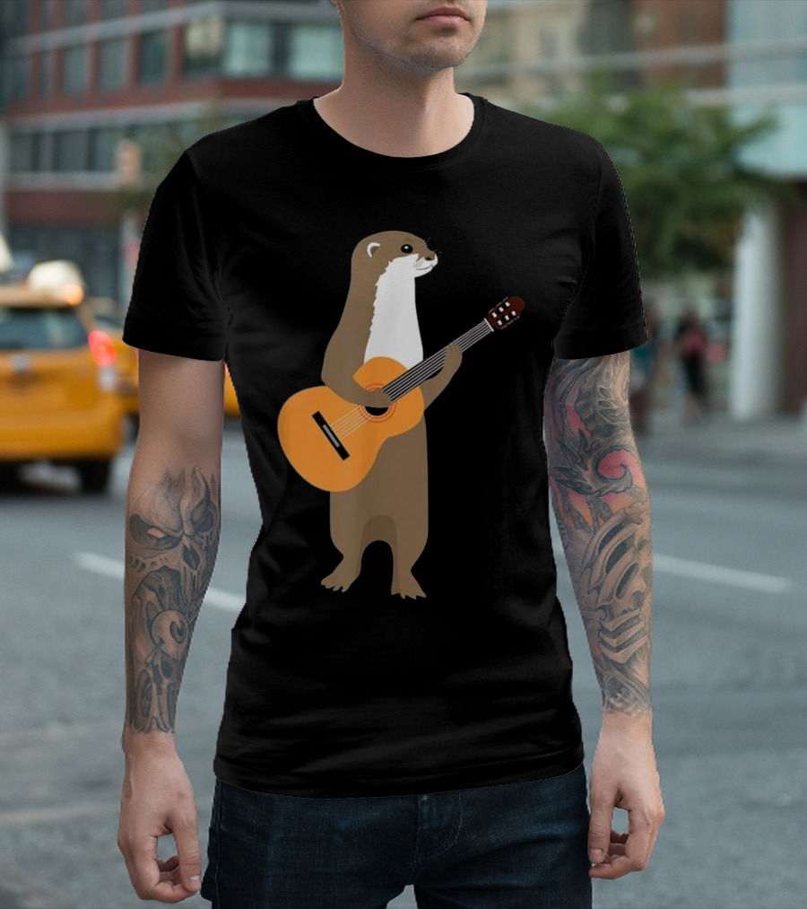 Guitar Otter Animal Kids Guitarist Playful Musician T-Shirt
