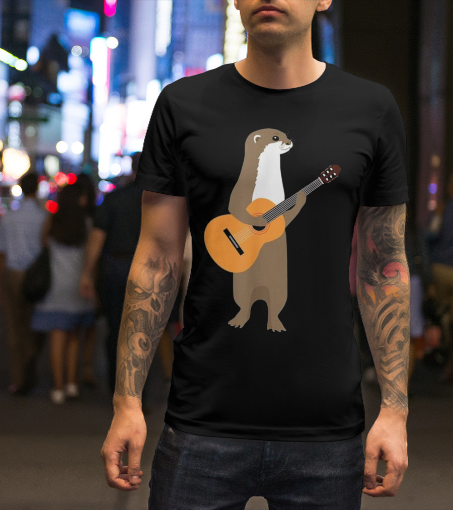 Guitar Otter Animal Kids Guitarist Playful Musician T-Shirt