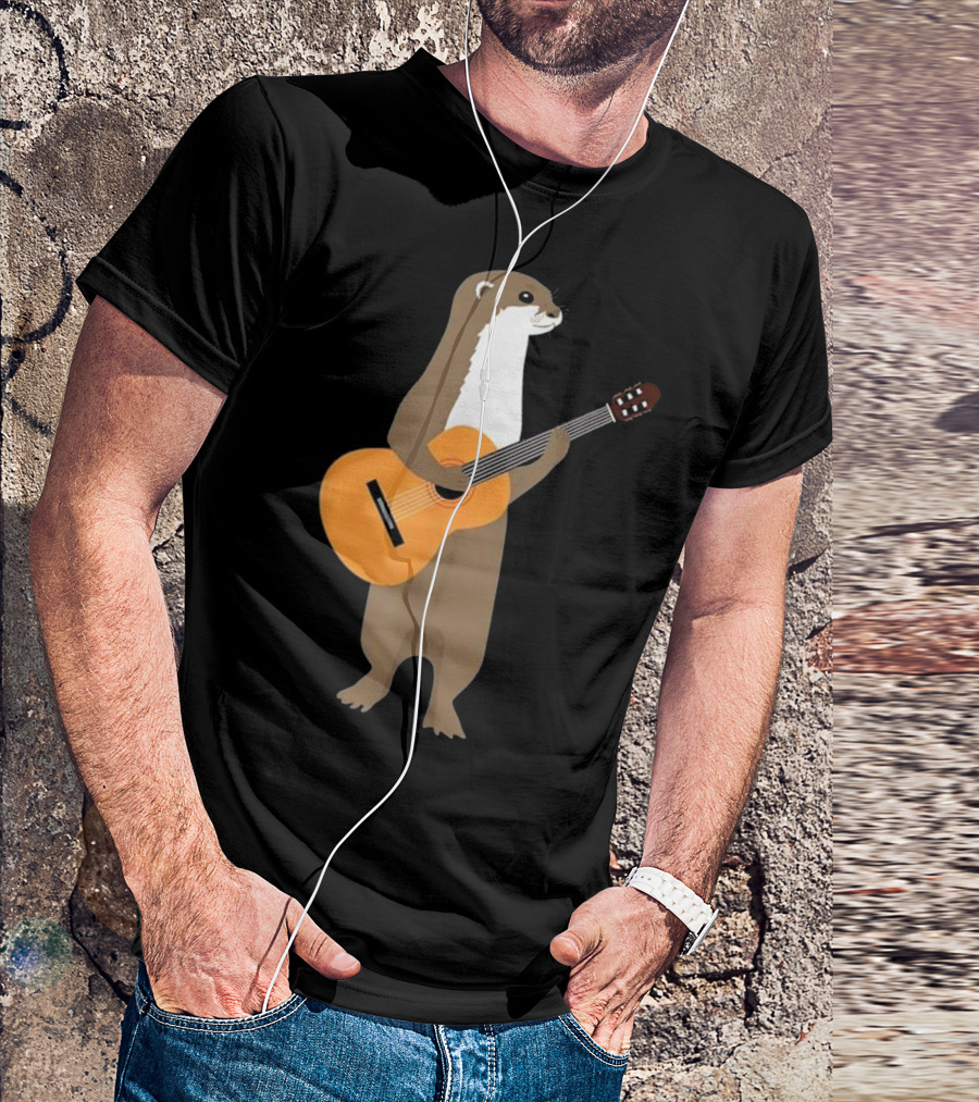 Guitar Otter Animal Kids Guitarist Playful Musician T-Shirt