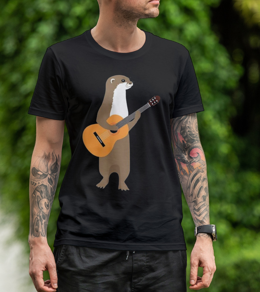 Guitar Otter Animal Kids Guitarist Playful Musician T-Shirt