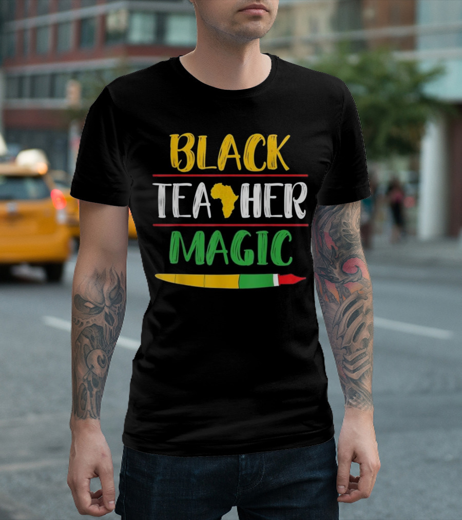 Black Teacher Magic Africa Brush Colors T-Shirt