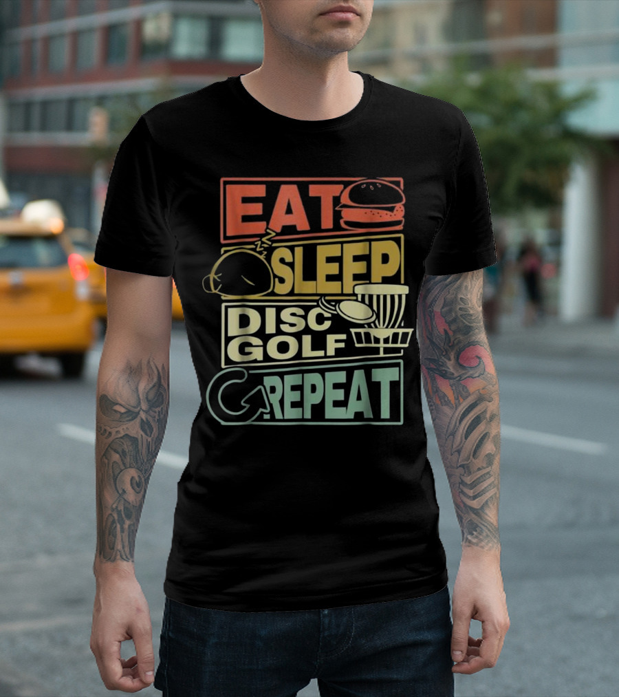 Eat Sleep Disc Golf Repeat Funny Hamburger Disc Basket T-Shirt