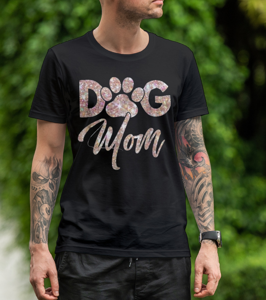 Rose Gold Glitter Dog Mom Paw T-Shirt