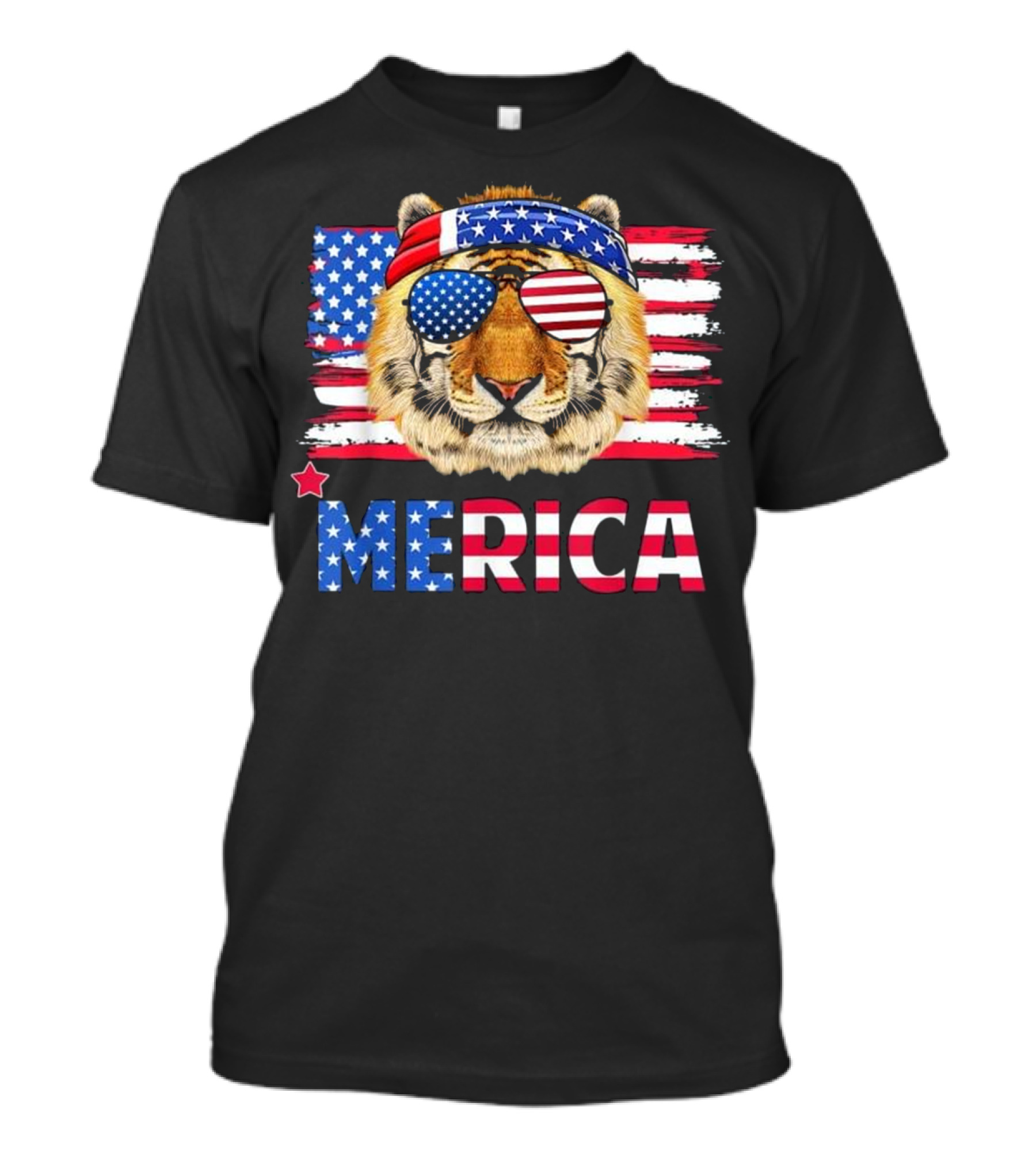 Funny Hanging With Tiger American Flag Merica T-Shirt