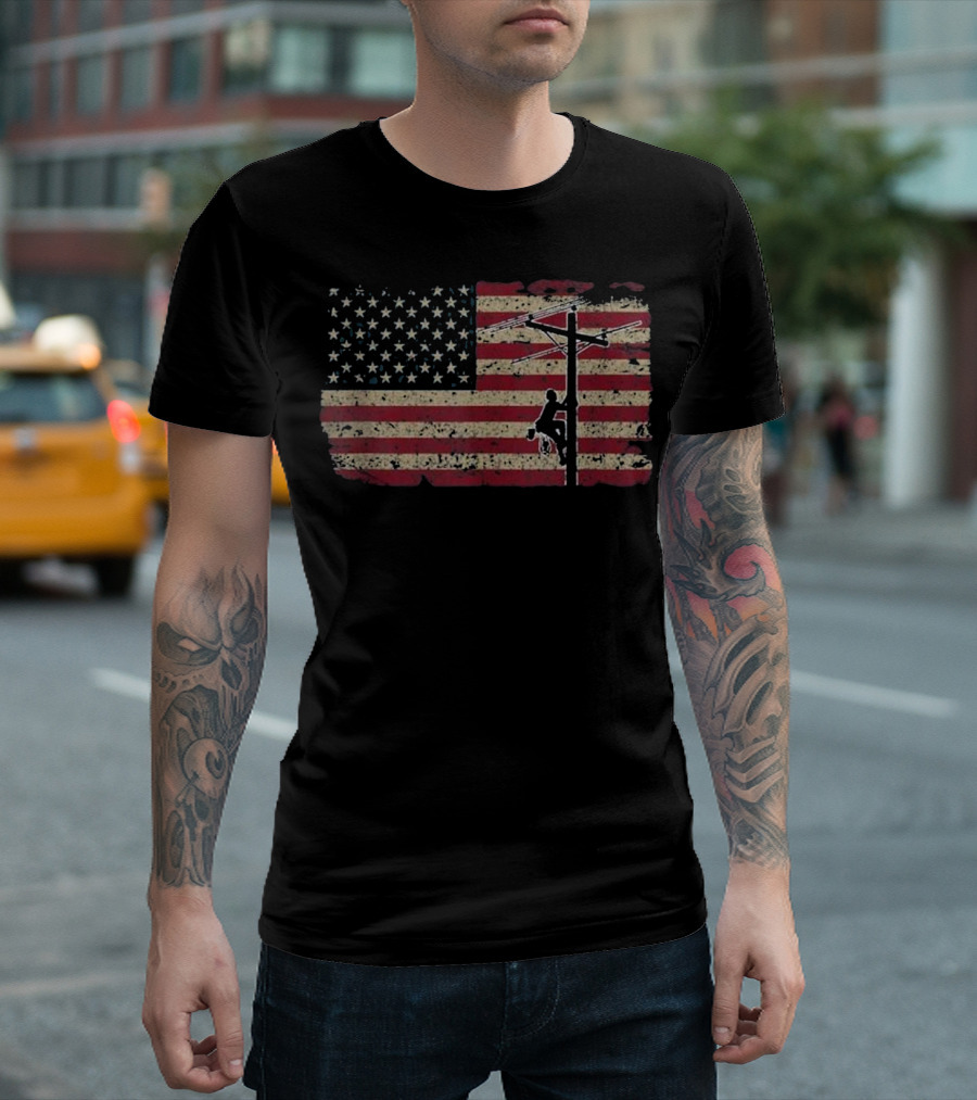 American Flag Lineman Patriotic Electrician Worker T-Shirt