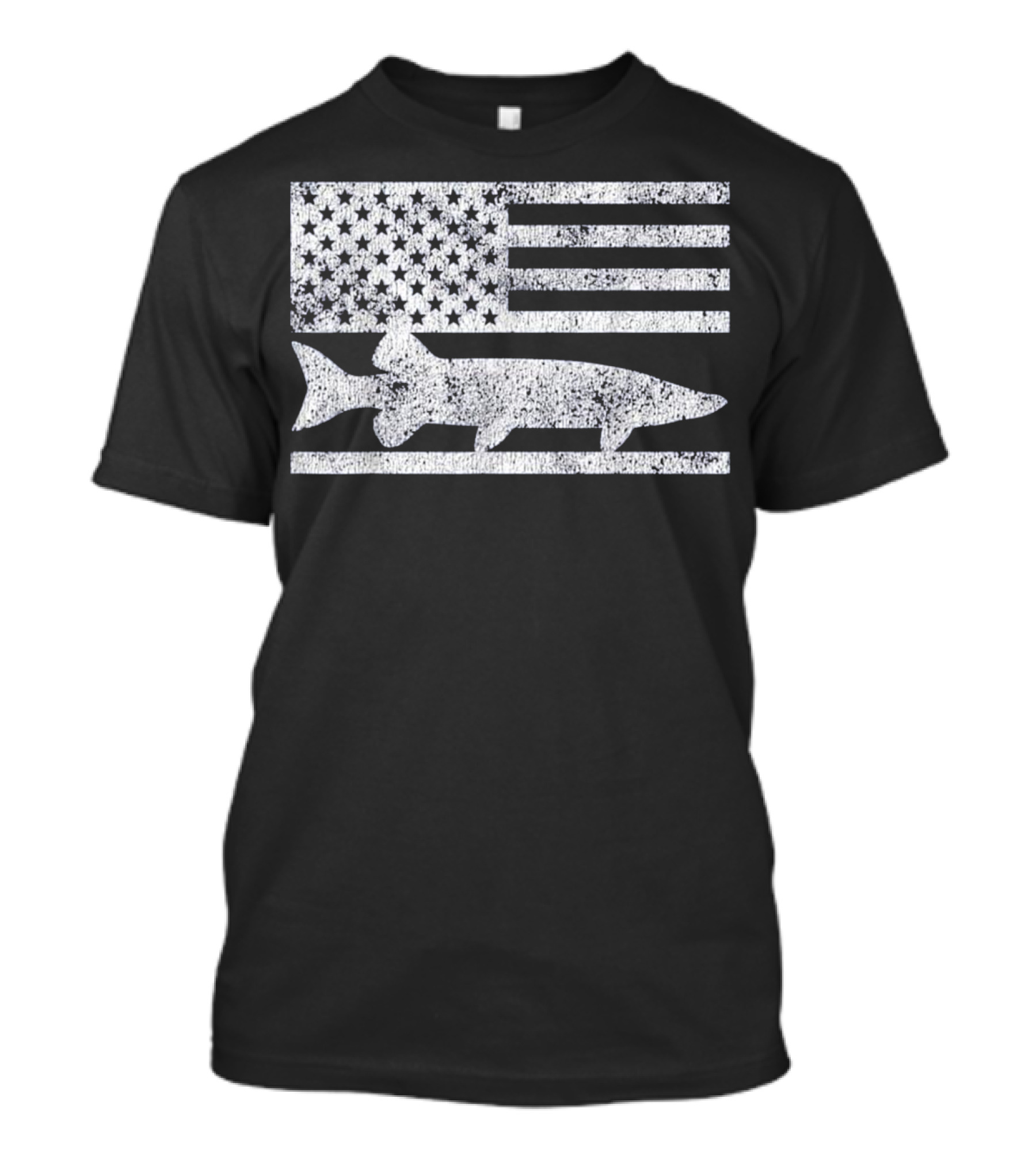 American Flag Musky Fishing Patriotic Apparel Decoration Stars Stripes T-Shirt