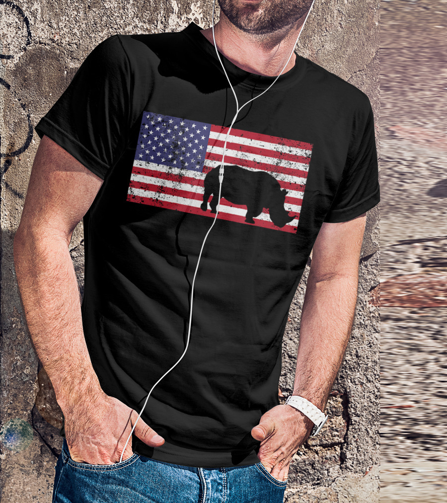 American Flag Rhino July 4th Conservation R Wildlife Independence Day T-Shirt