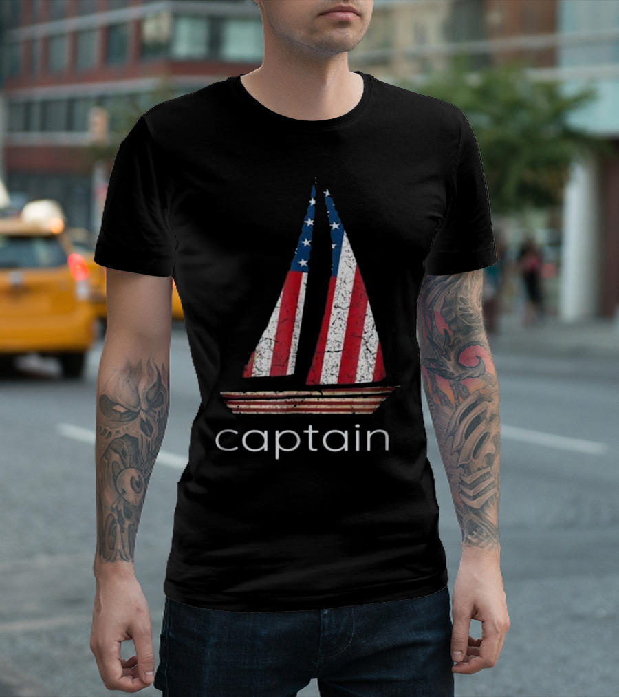 Captain American Flag Sailboat Vintage T-Shirt