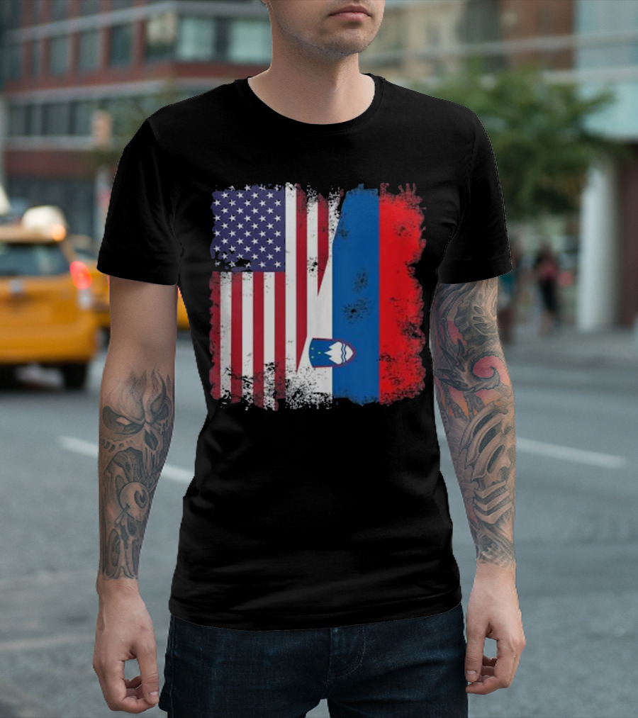 Half Slovene Slovenian American Flag T-Shirt