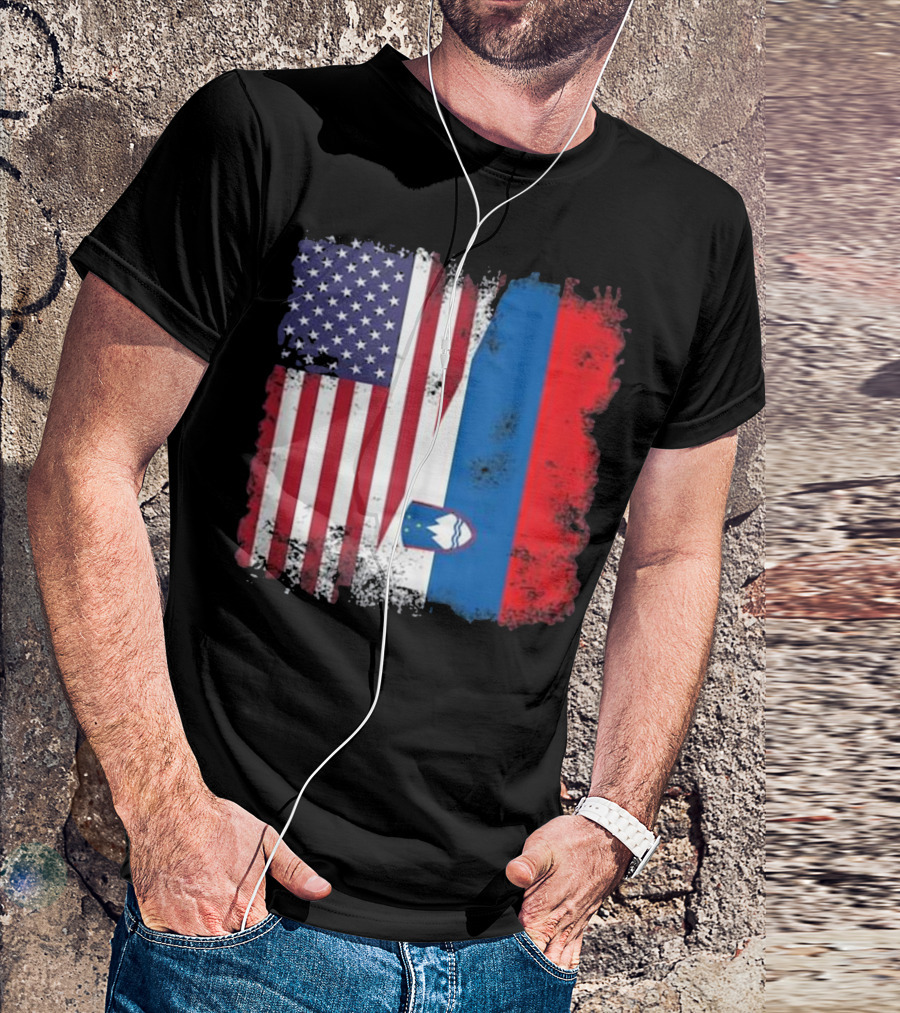 Half Slovene Slovenian American Flag T-Shirt