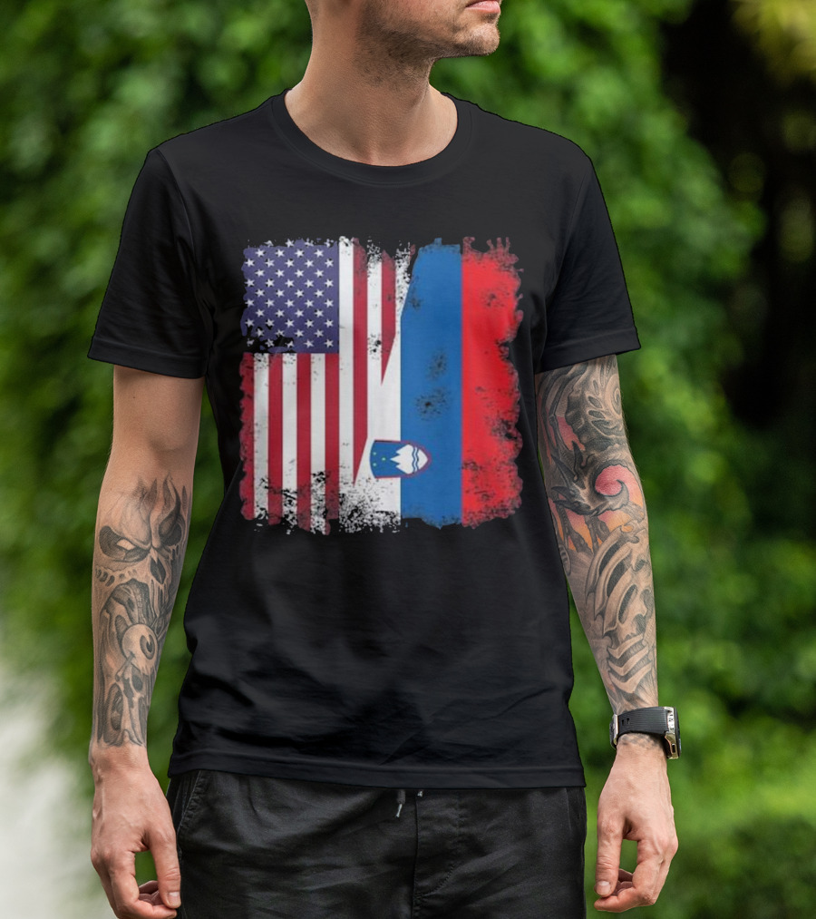 Half Slovene Slovenian American Flag T-Shirt