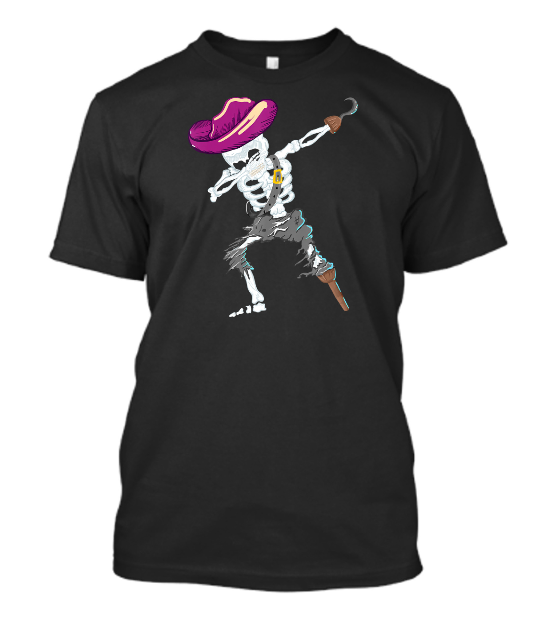 Halloween Dabbing Skeleton Pirate With Hook Hand And Tricorne Hat T-Shirt