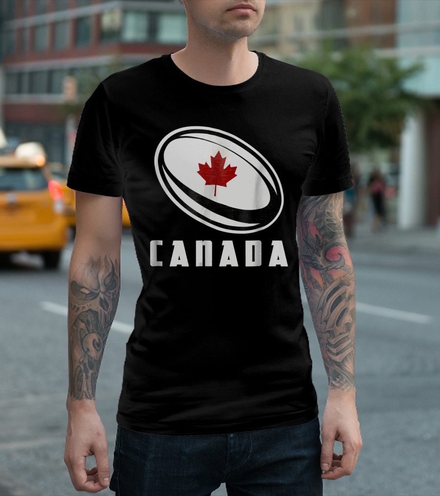 Canada Rugby Ball Maple Leaf Canadian Rugby Fan T-Shirt