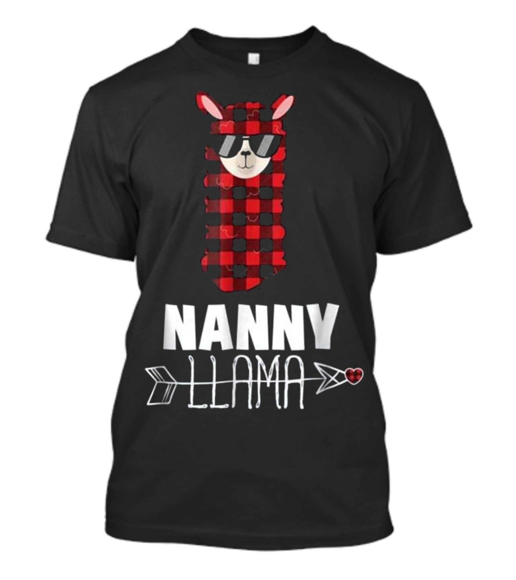 Nanny Llama Plaid Sunglasses Arrow Heart T-Shirt