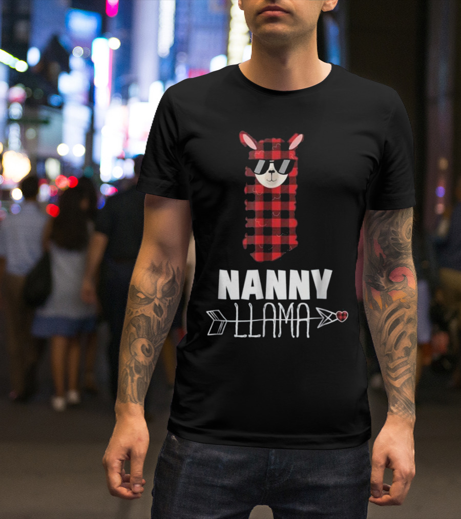 Nanny Llama Plaid Sunglasses Arrow Heart T-Shirt
